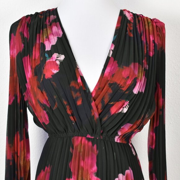 Steve Madden Pleated Floral Midi Long Sleeve Dress - S - Picture 3 of 10